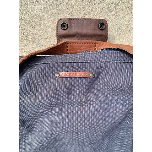 Lucky Brand Collectibles Canvas Leather Duffel Bag Navy canvas and Brown leather - Picture 4 of 5